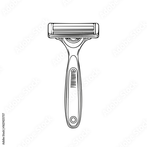Detailed line drawing illustration of a modern disposable razor