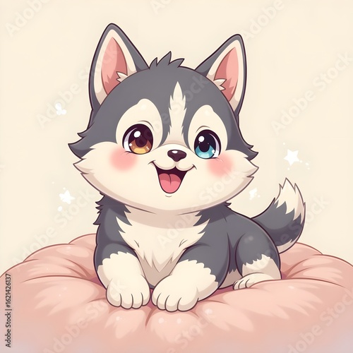 Cute Cartoon Husky Puppy Illustration
