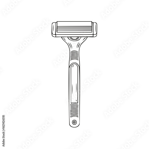 Detailed outline drawing of a modern shaving razor for personal hygiene and grooming