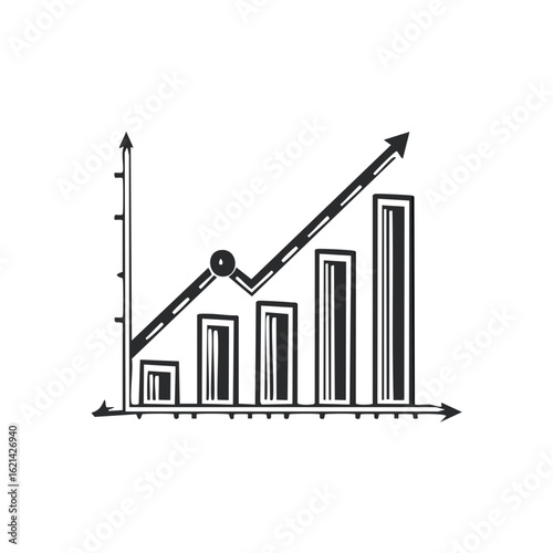 Hand Drawn Vector Illustration of Business Growth Chart with Arrow Up Trending