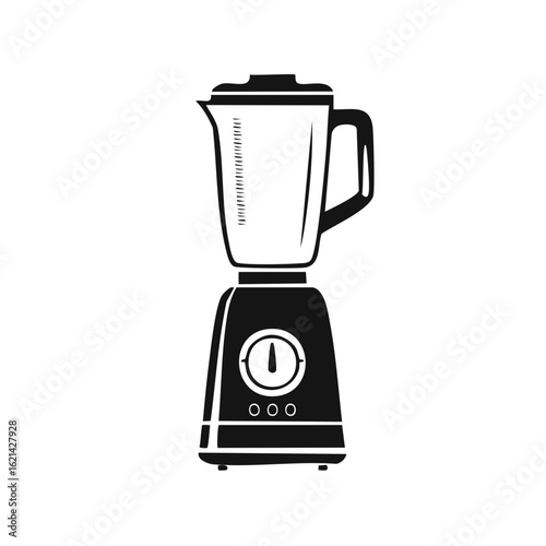 Black and white icon of a modern kitchen blender appliance for food preparation and healthy drinks