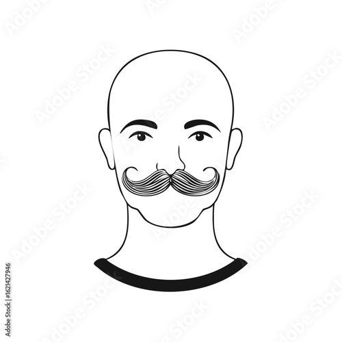 Stylized illustration of a man's head with a prominent handlebar mustache