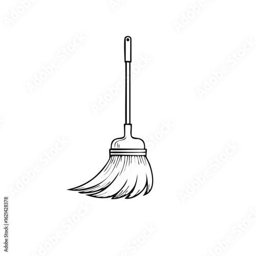 Simple line art drawing of a dustpan broom for cleaning and sweeping