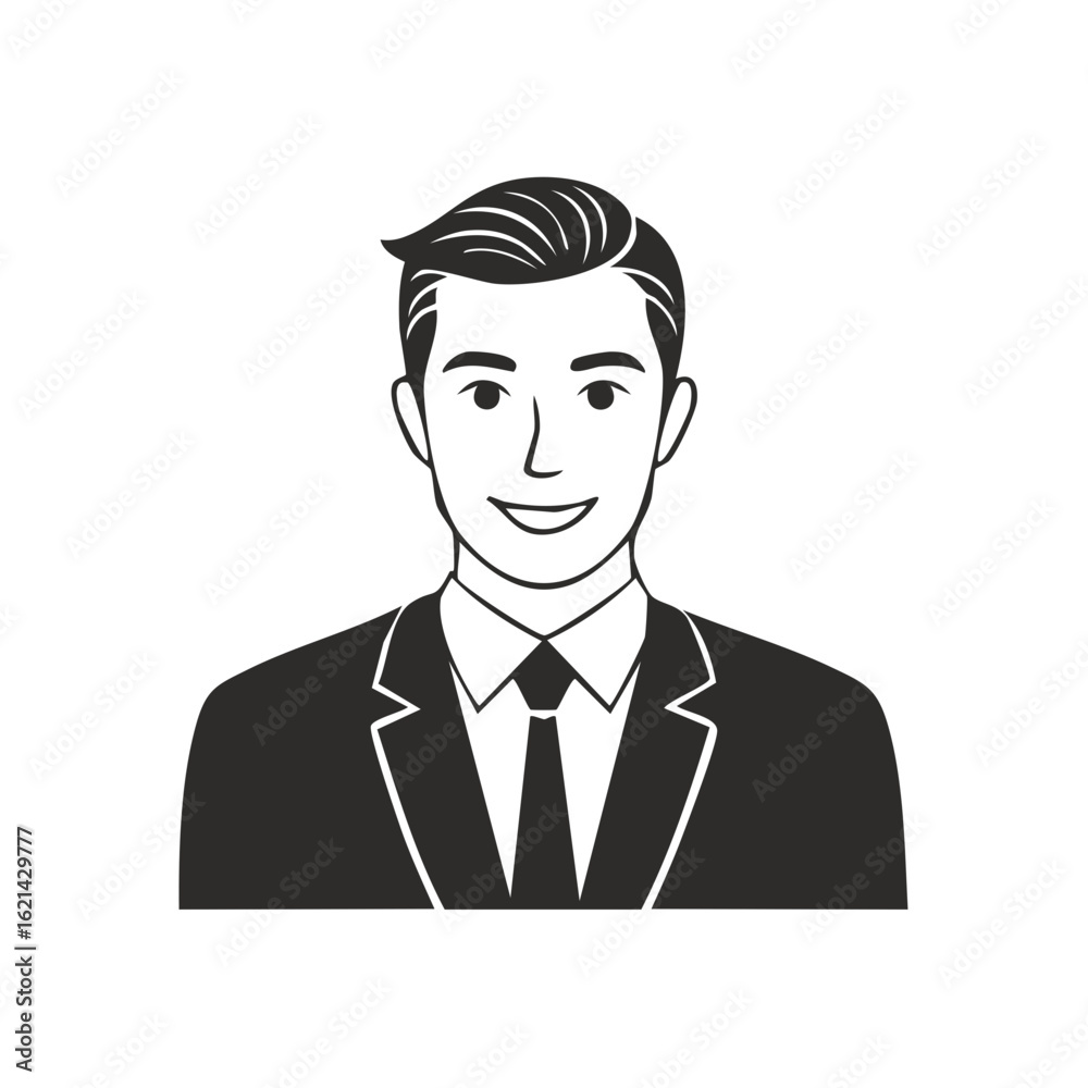 Smiling professional man in a business suit black and white vector avatar icon Smiling professional man in a business suit black and white vector avatar icon