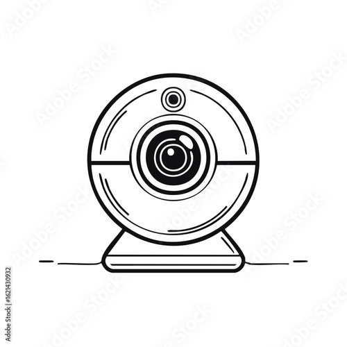 Simple line art icon of a round webcam for video communication and streaming