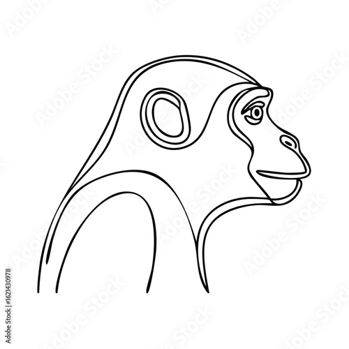Monkey Profile Portrait Continuous Line Drawing Simple Illustration Art
