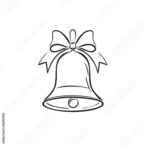 Classic holiday bell with a ribbon bow black and white line art sketch