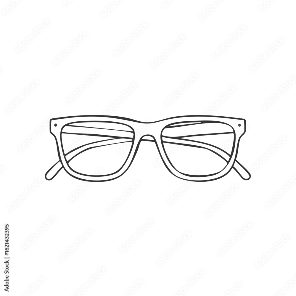 Fototapeta premium Eyeglasses outline illustration shows simple design for vision or fashion with rounded frames and arms