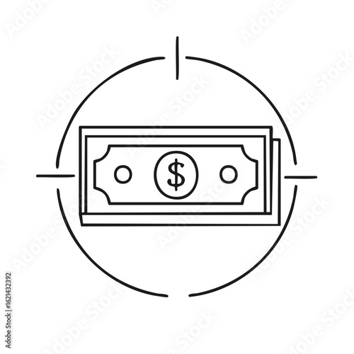 Money target with dollar sign in crosshairs outline concept