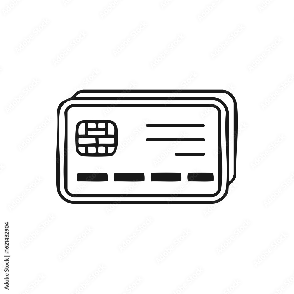 Doodle illustration of a credit card with a chip and magnetic stripe, simple hand-drawn design. Doodle illustration of a credit card with a chip and magnetic stripe, simple hand-drawn design.