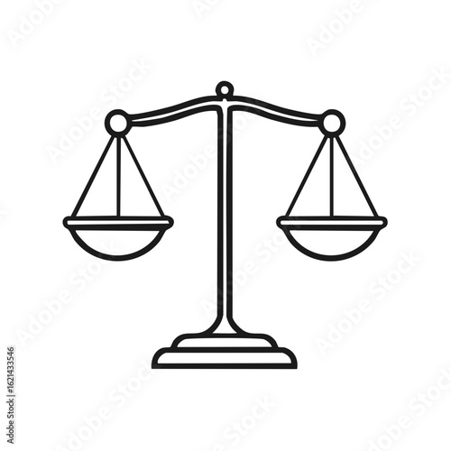 Simple outline drawing of a balance scale, symbolizing justice, law, and equilibrium.