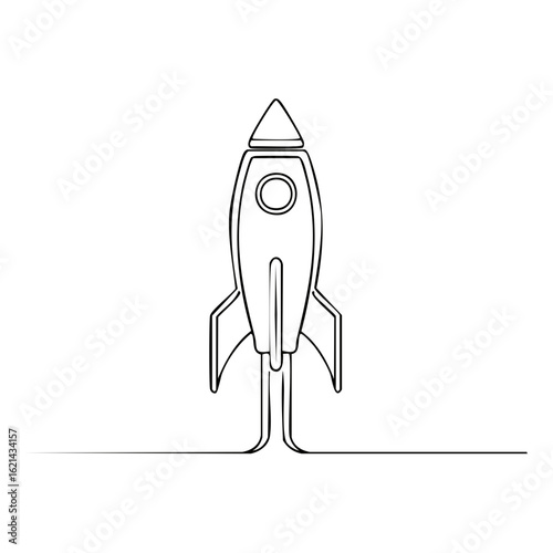 Simple Line Art Rocket Launching Into Space