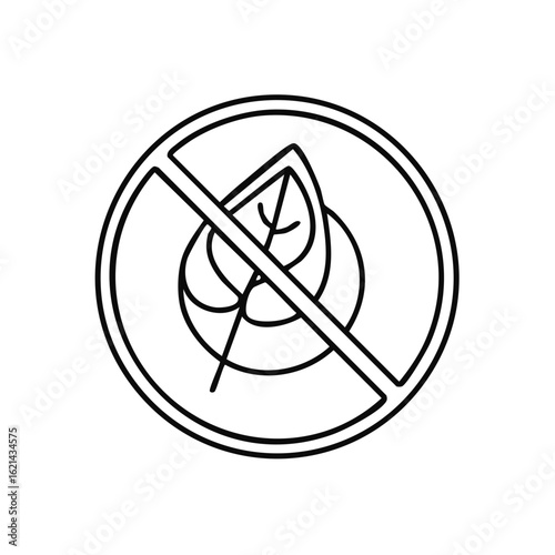 No plants allowed sign with a crossed out leaf icon line art illustration