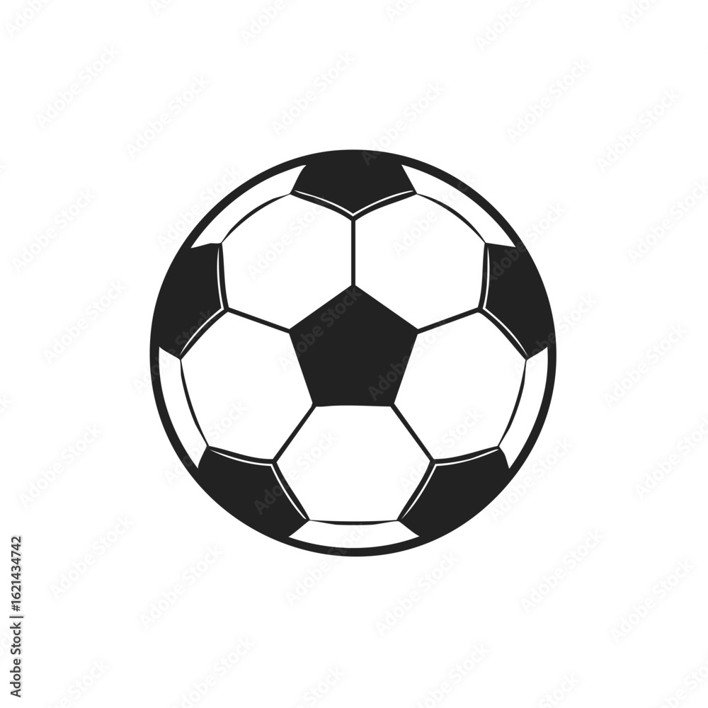 Fototapeta premium Soccer ball graphic in black and white on white background.