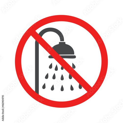 No Shower Symbol with Water Droplets Forbidden Sign