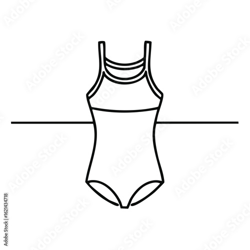 One-piece swimsuit with thin straps and detailed bodice design, line art icon.