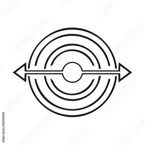 Geometric vector art depicting concentric circles with a central point and opposing arrowheads