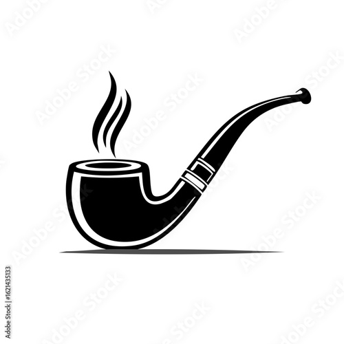 Classic pipe with smoke icon in black and white vector style