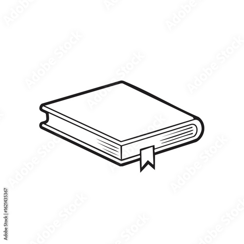 Simple line art icon of a closed hardcover book with a bookmark