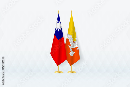Taiwan and Bhutan Flags Side by Side, Symbol of International Partnership.