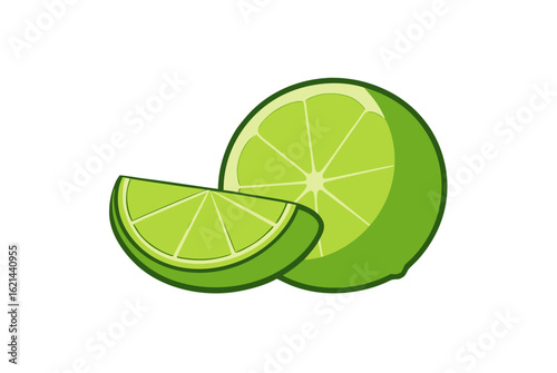 A fresh green lime slice isolated on white, perfect for healthy citrus fruit juice illustrations