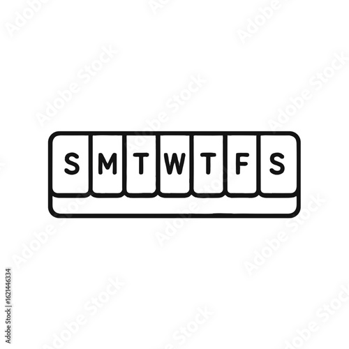Pill Organizer Shape-Based Outline Icon, Monochrome, Transparent Background