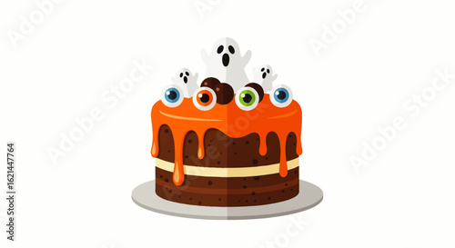Spooky Halloween Cake with Ghosts, Eyeballs, and Orange Drizzle Decoration