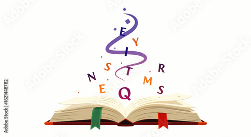 Open Book with Magic Letters Ascending