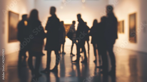 Blurred people in art gallery