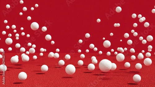 White spheres falling on red surface; abstract background; product display