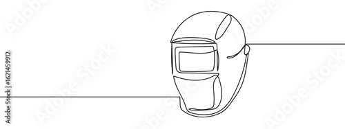 Continuous line hand drawn vector illustration of welding mask isolated on transparent background. editable stroke.