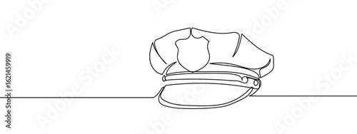 Continuous line hand drawn vector police hat isolated on transparent background editable stroke.