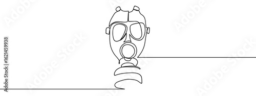 Continuous line hand drawn vector illustration of gas mask isolated on transparent background. editable stroke.