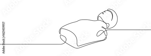 Continuous line hand drawn vector illustration of a CPR training mannequin isolated on transparent background. editable stroke.