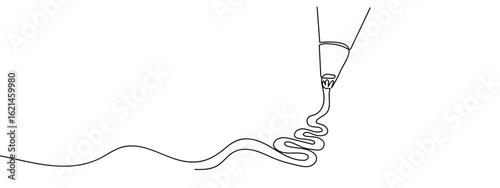 Continuous line hand drawn vector illustration of cream squeeze cake isolated on transparent background. editable stroke.