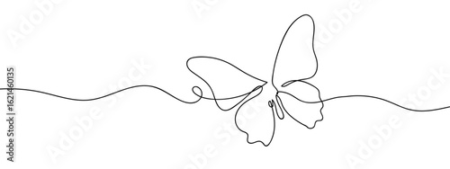 Continuous line hand drawn vector simple butterfly isolated on transparent background. editable stroke.