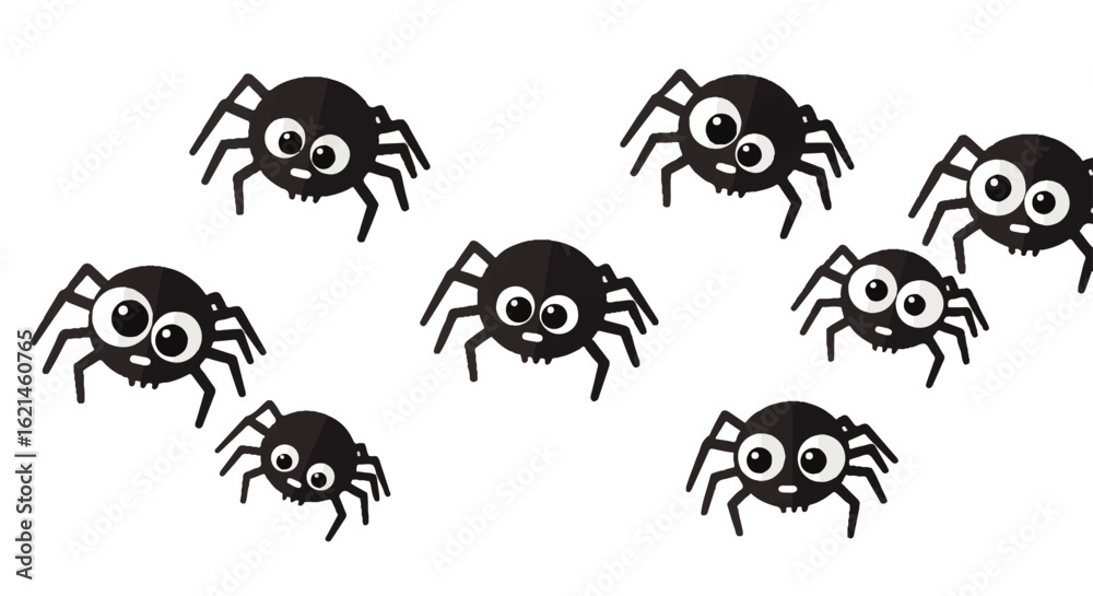 Fototapeta premium Cartoon Spiders with Large Eyes and Eight Legs for Halloween Decoration