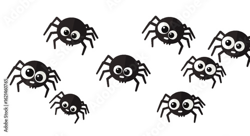 Cartoon Spiders with Large Eyes and Eight Legs for Halloween Decoration
