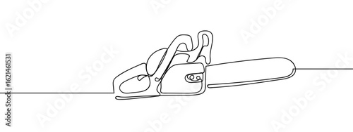 Continuous line hand drawn vector chainsaw isolated on transparent background. editable stroke.