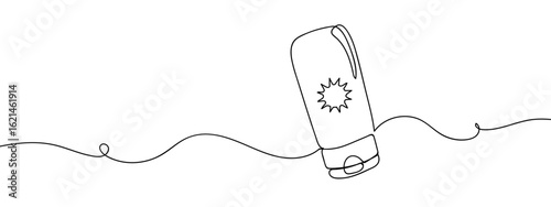 Continuous line hand drawn vector illustration of a bottle of sunscreen on transparent background. editable stroke.