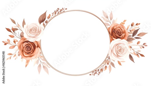 Rust and Rose Oval Frame. Abstract watercolor background frame