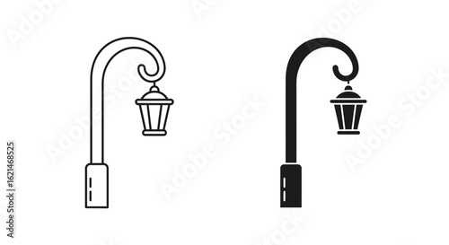 Street Lamp Icon: Outline and Solid Versions