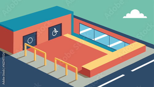 Accessibility Ramps An illustration showing a parking lot with an accessibility ramp leading from an accessible space up to the sidewalk or building entrance.