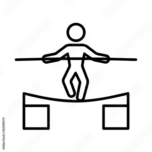 Tightrope walker icon illustration depicting circus performer balancing on rope. Tightrope walker icon is great for any circus related theme with circus performer in action.