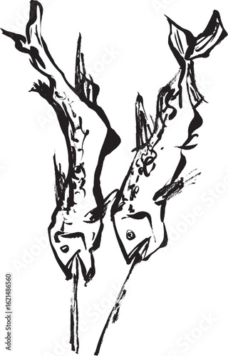 筆絵　鮎の塩焼き
