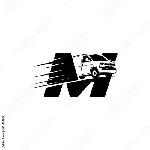 A stylized logo featuring the letter "M" and a delivery van, conveying a sense of speed and transportation.