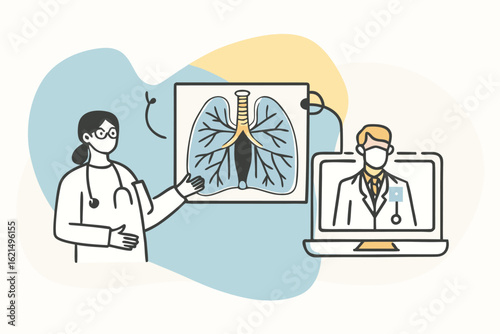 Doctor consultation with lung x ray and laptop medical