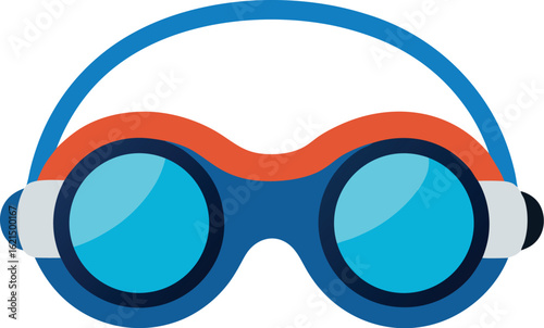 Bright blue and orange swimming goggles with a blue strap