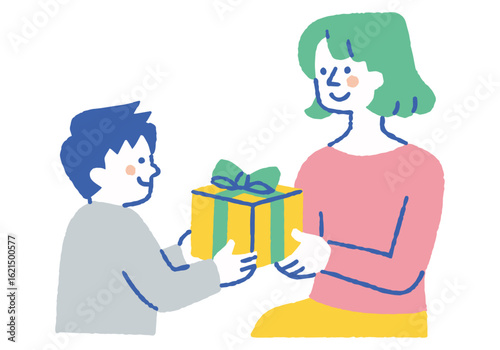Boy giving a present to his mother_Color