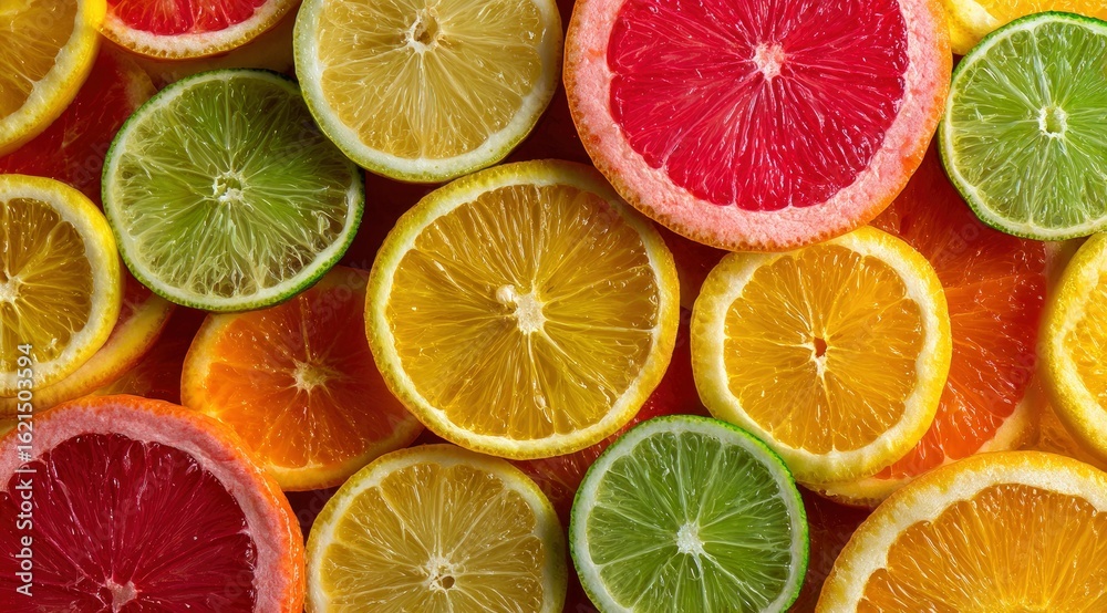 Fototapeta premium Colorful citrus slices, vibrant display, fresh produce, healthy eating